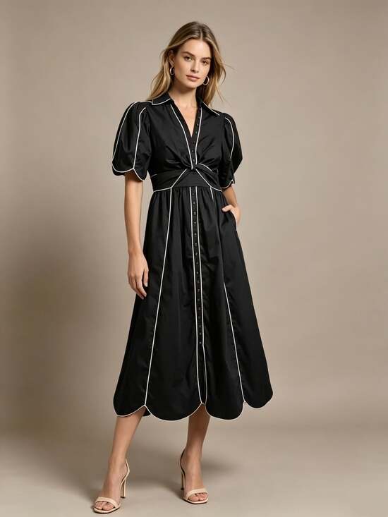 Farm Rio Dresses & Skirts - NWOT Farm Rio Twisted Cotton Black And White Short Sleeve Midi Dress Size S